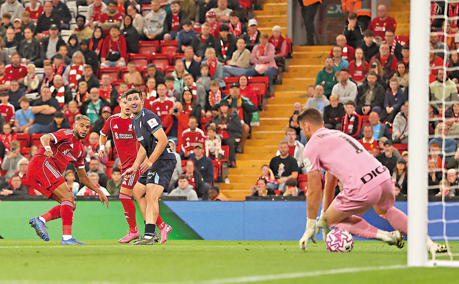 ●加普（左）替利物浦建功。  路透社