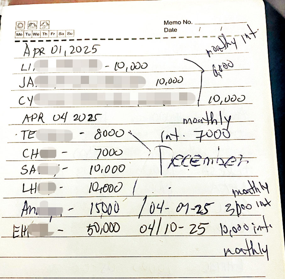 ●徐太太發現外傭藏有一本數簿，列明向財務公司借錢後放債予同鄉。