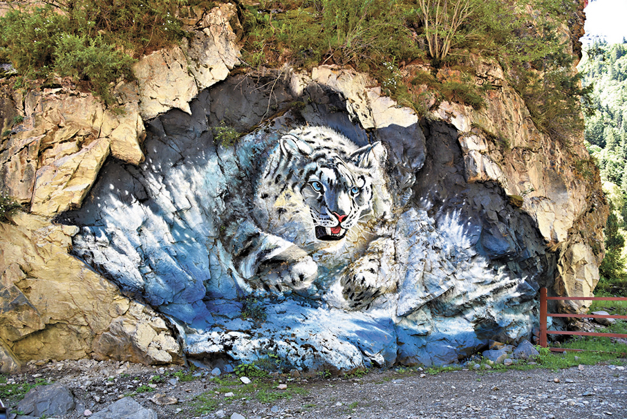 ●仙米國家森林公園聚陽溝景區內的雪豹浮雕。