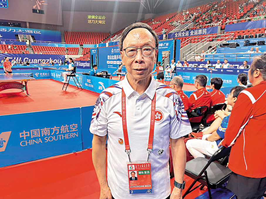 ●港隊領隊蘇根源表示，香港有良好的乒乓球群眾基礎。 香港文匯報記者敖敏輝 攝