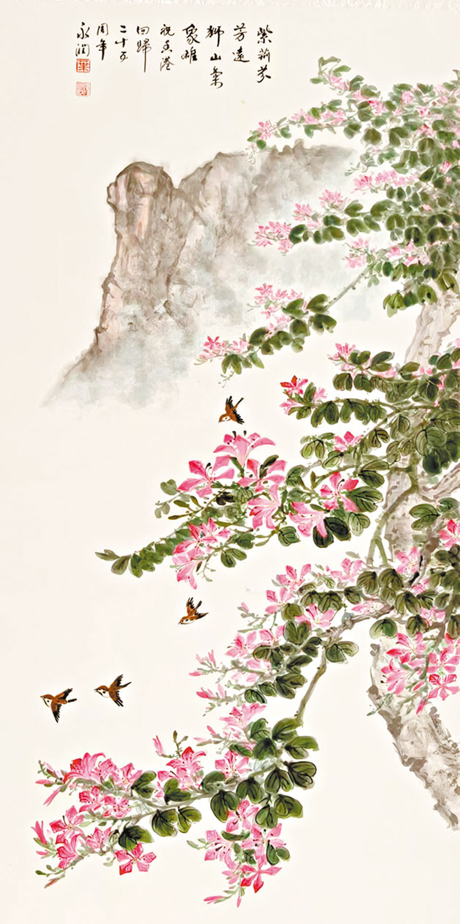 ●葉永潤筆下的紫荊花很是燦爛。 受訪者供圖