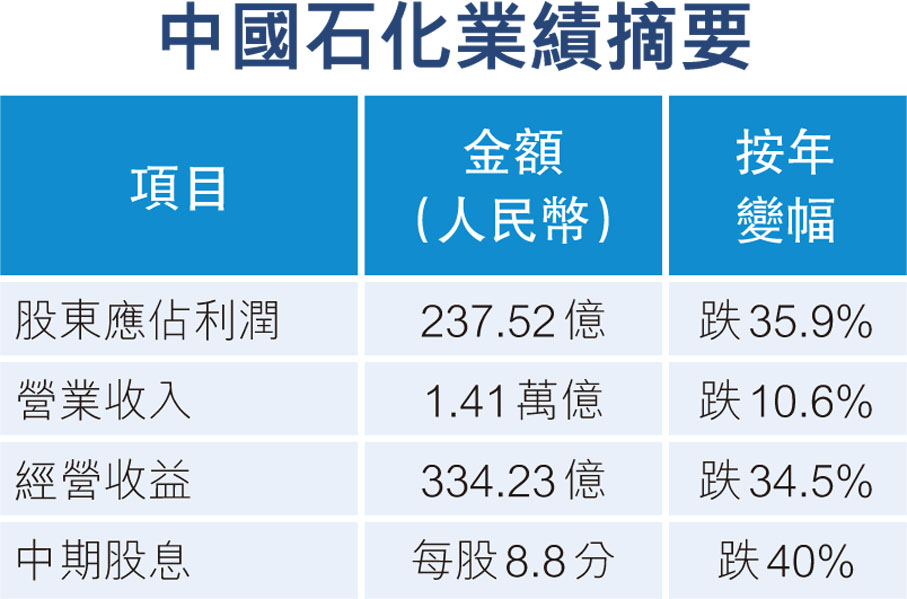 中國石化業績摘要