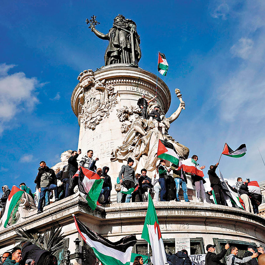 ●巴以衝突以來法國民眾多次示威，促以色列對加沙停火。  資料圖片