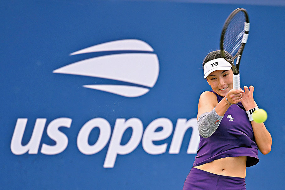 ●王欣瑜於美網首圈反勝美國球手多勒海德。新華社