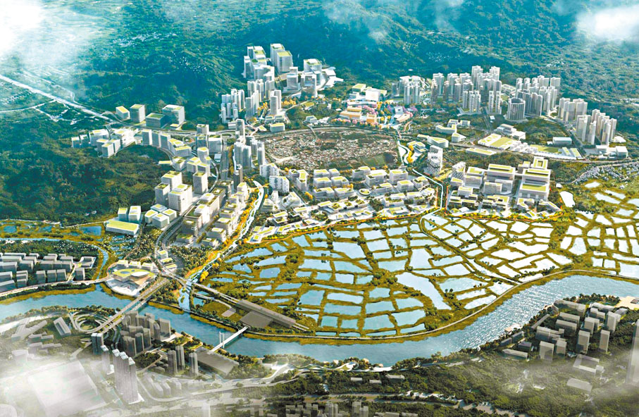 ●新田科技城項目範圍發現疑似明朝古墓群，古物古蹟辦事處已進行實地視察及拍照記錄。圖為新田科技城構想圖。 資料圖片