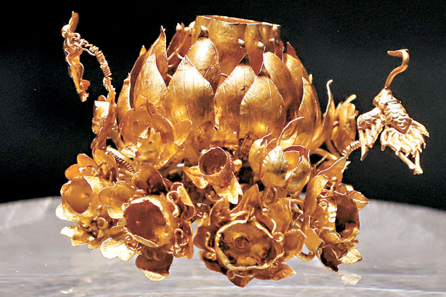 ●金鑲寶一鷺蜻蓮頂簪