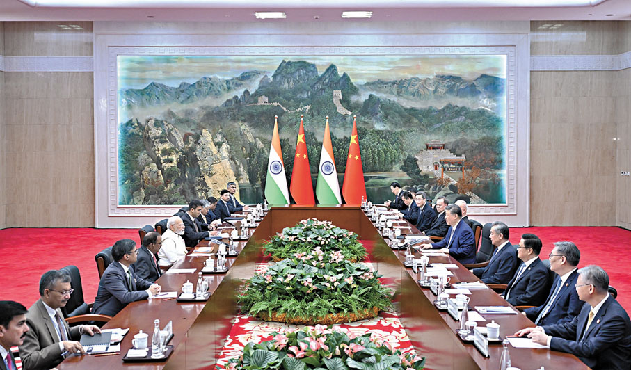 ●8月31日中午，國家主席習近平在天津迎賓館會見來華出席2025年上海合作組織峰會的印度總理莫迪。    新華社