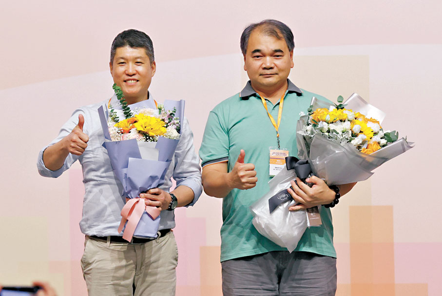 ●勞工界當選人，左起：林千國、詹勳澤。香港文匯報記者郭木又  攝