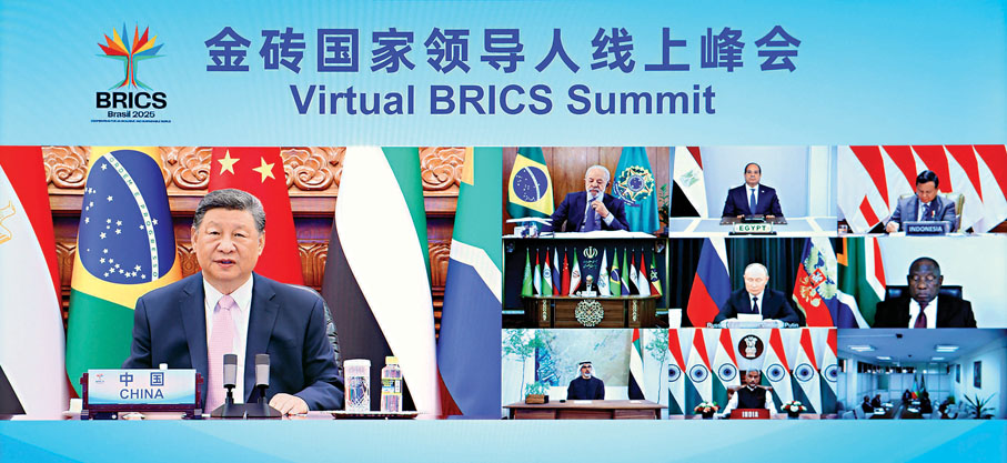 ●9月8日晚，國家主席習近平出席金磚國家領導人線上峰會，並發表題為《團結合作 砥礪前行》的重要講話。 新華社