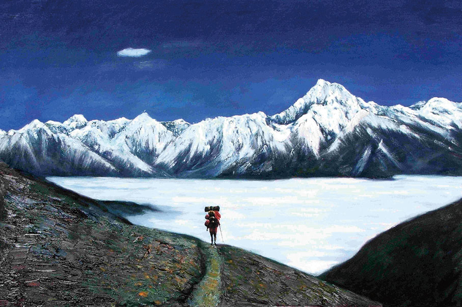 ●高原行者（油畫)。