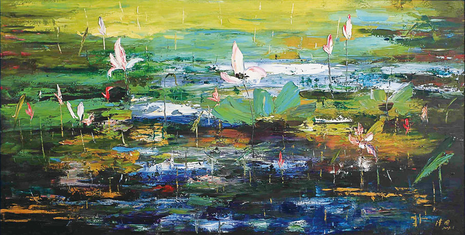 ●盛夏荷塘（油畫）。