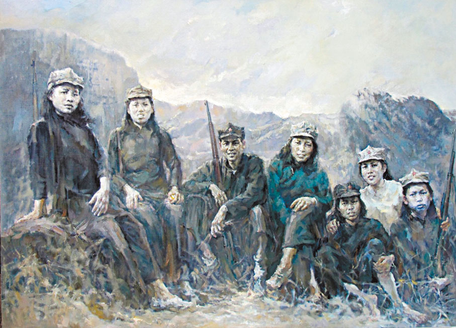 ●劉思東《游擊隊之歌—我的母親(左一)和她的東縱戰友》　受訪者供圖