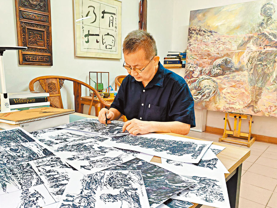 ●劉思東為《山河永鑄，1945年8月15日日記》畫了上百張草圖。