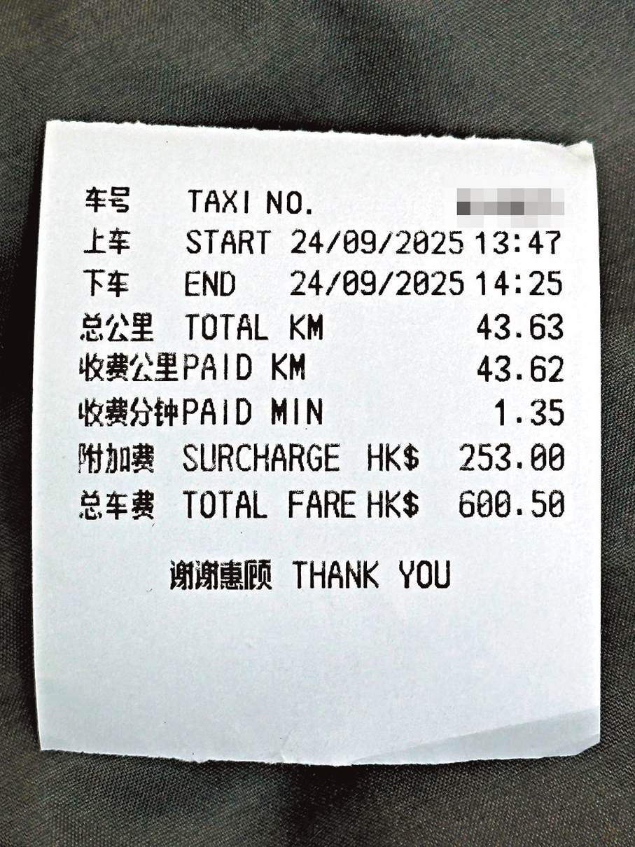 ●機場往港島的士最終被收取253元附加費，包括50元隧道費，合共600元。
