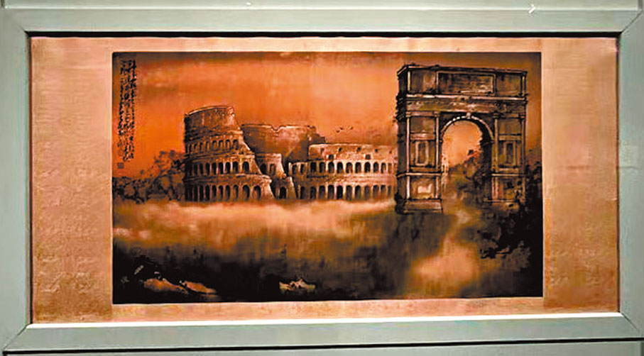 【《頹垣》（1954年）】《頹垣》是趙少昂於1954年遊歷羅馬時的作品，巧妙地將位於羅馬的君士坦丁凱旋門與鬥獸場並置於一圖。他將海外名勝引入國畫，突破傳統山水畫偏重表現山林美景和隱居生活的選題取向。