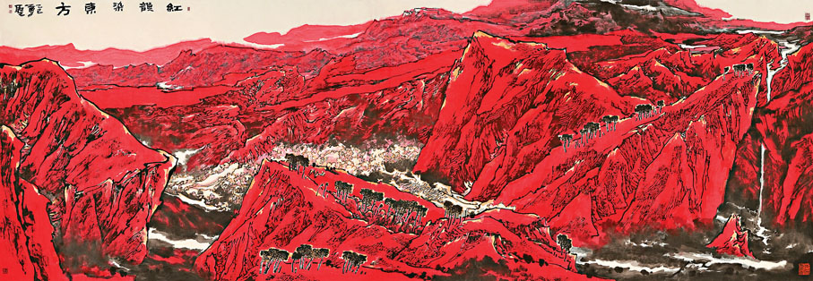 ●周尊聖畫作《紅韻染東方》