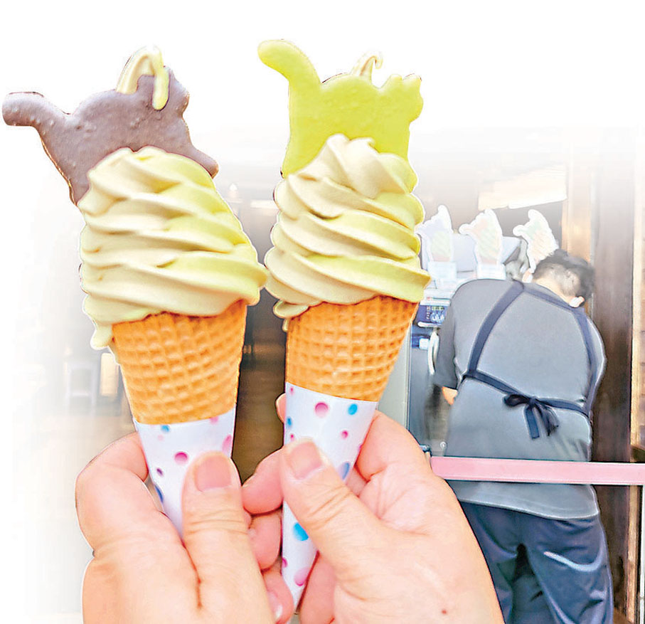 ●貓咪雪糕甜筒是用自己茶園種的茶葉做的。