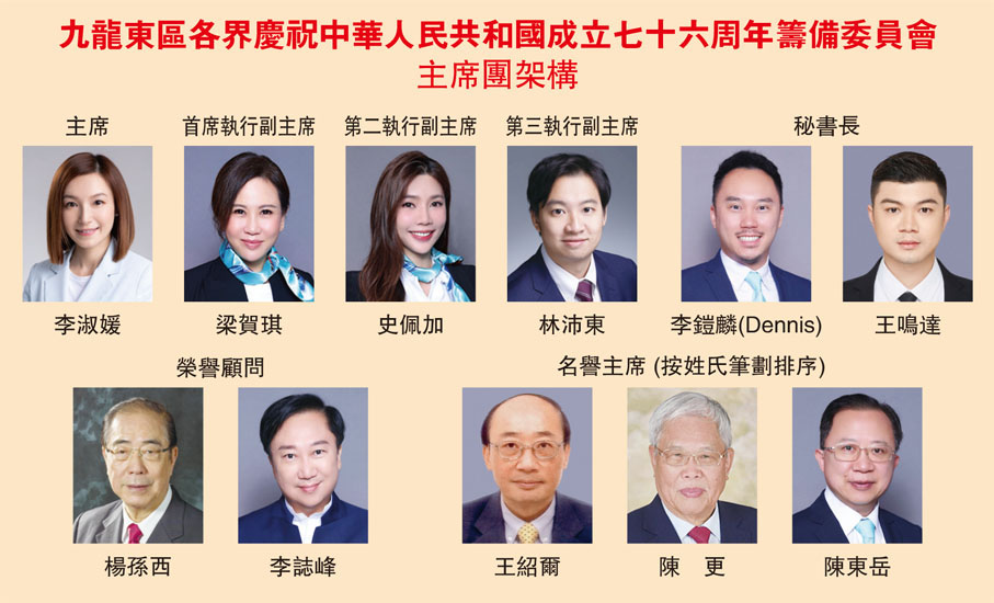 九龍東區各界慶祝中華人民共和國成立七十六周年籌備委員會主席團架構