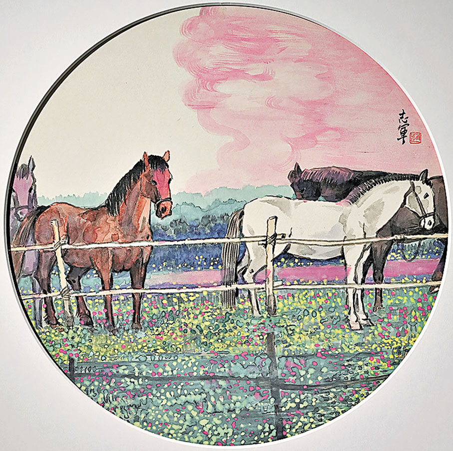 ●趙之境作品《正午陽光之二》，充滿草原風情。  記者劉毅  攝