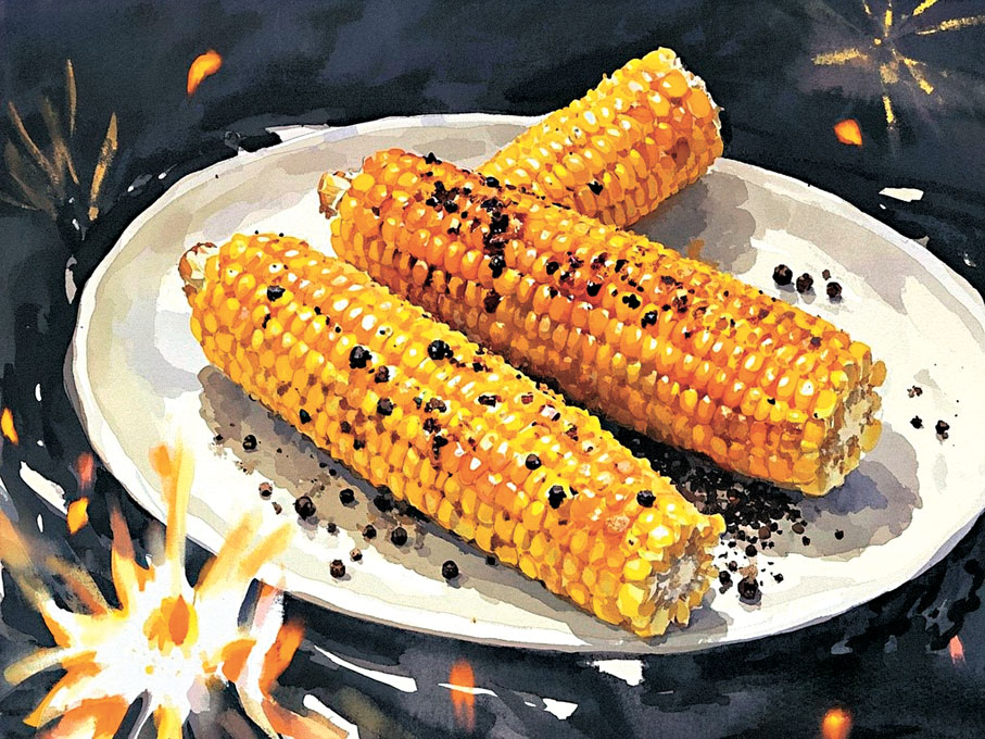 ●正是烤苞米的季節。 AI繪圖