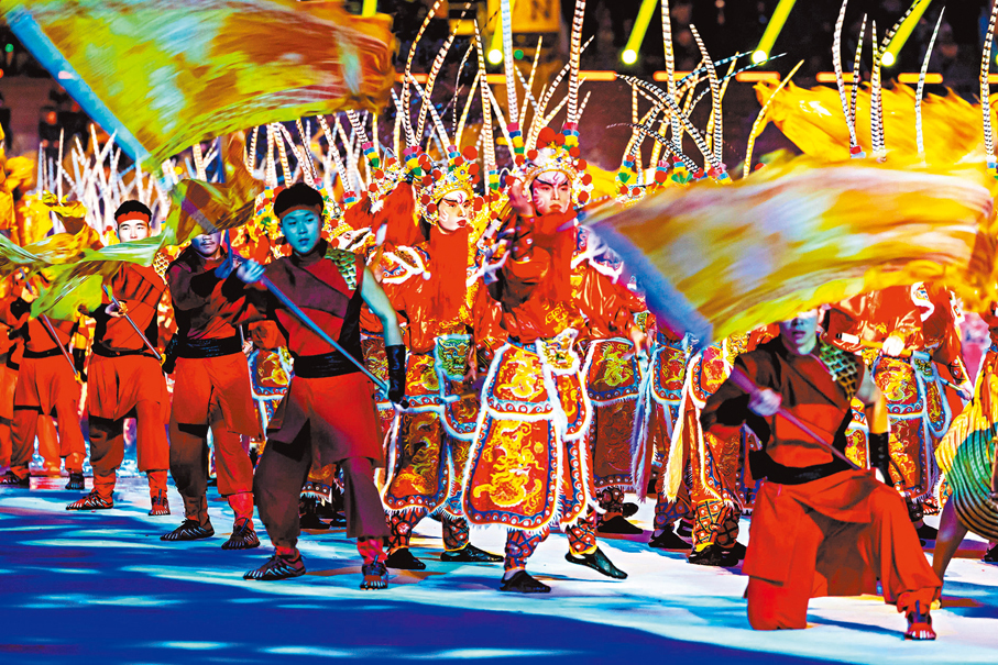 ●潮汕英歌舞表演將出現在開幕式上。圖為英歌舞表演在開幕式整體聯排中。