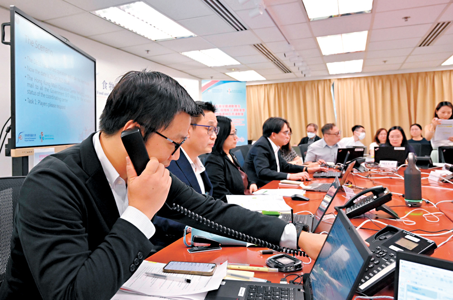 ●食環署早前舉行食安事故應變演習，以提升署方處理突發食安事件協調及應變能力。 受訪者供圖