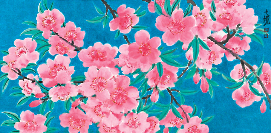 ●《桃之夭夭之一》紙本設色68cm x 34cm（2025年） 作者畫作