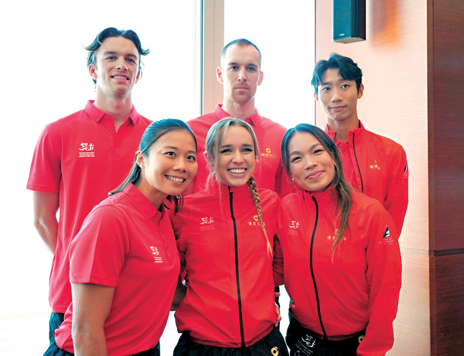 ●香港建銀國際鐵人三項隊昨會見傳媒。香港文匯報記者張發兒  攝