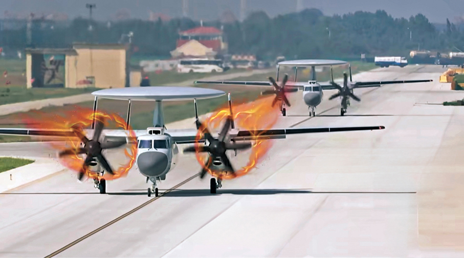 ●空警-600螺旋槳高速旋轉的時候，就像哪吒腳踏的風火輪。 視頻截圖