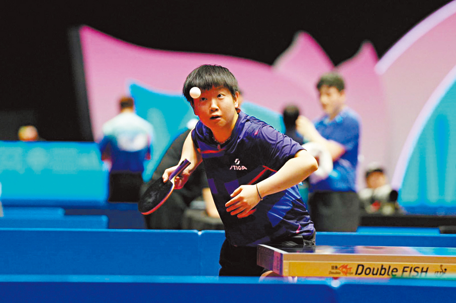 ●孫穎莎在比賽中。  香港文匯報記者孫嘉蔚 攝