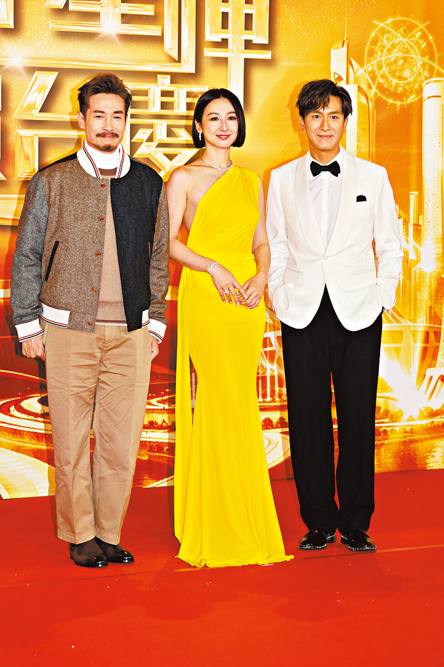 ●高海寧(中)有兩型男陳豪（左）和馬國明伴出場。香港文匯報記者黃艾力 攝