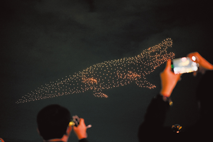 ●《鱷魚》無人機表演亮相灣仔夜空。