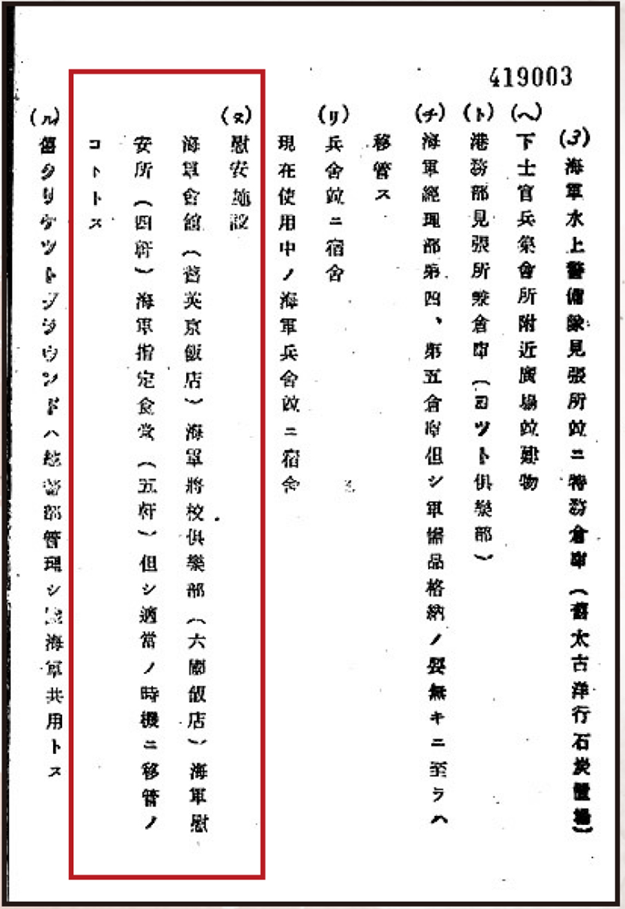 ●正文第三頁出現「慰安設施」分類。這是二戰期間日軍於香港設置慰安設施軍方文件的首次發現。 香港文匯報新聞調查部  翻拍