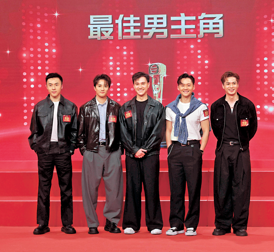 ●右起：羅子溢、張振朗、朱敏瀚、黃庭鋒和姚宏遠有份入圍「最佳男主角」。 香港文匯報記者北山彥  攝
