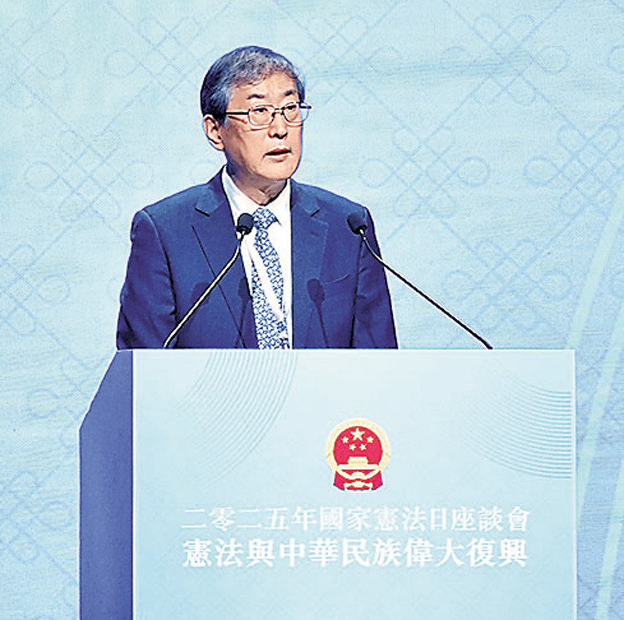 ●韓大元表示，完成統一大業是包括台灣同胞在內全中國人民的神聖職責。 香港文匯報記者曾興偉  攝