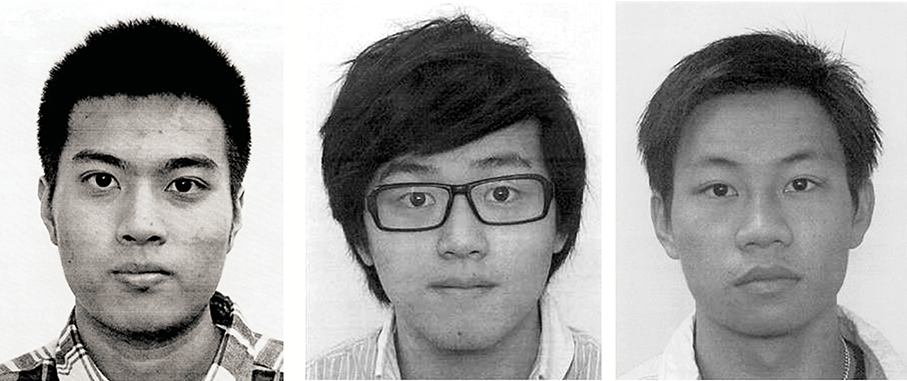●左起：被通緝男子王浩天、姜嘉偉、湯偉雄 廉政公署圖片