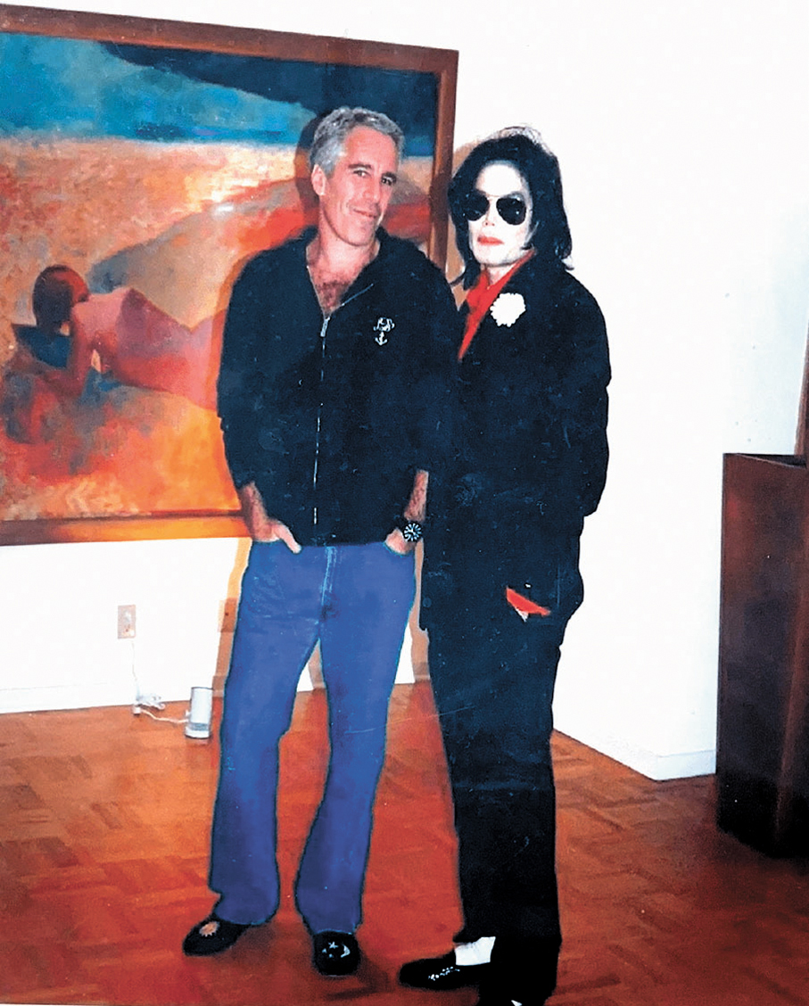 ●愛潑斯坦（左）與米高積遜合照。 路透社