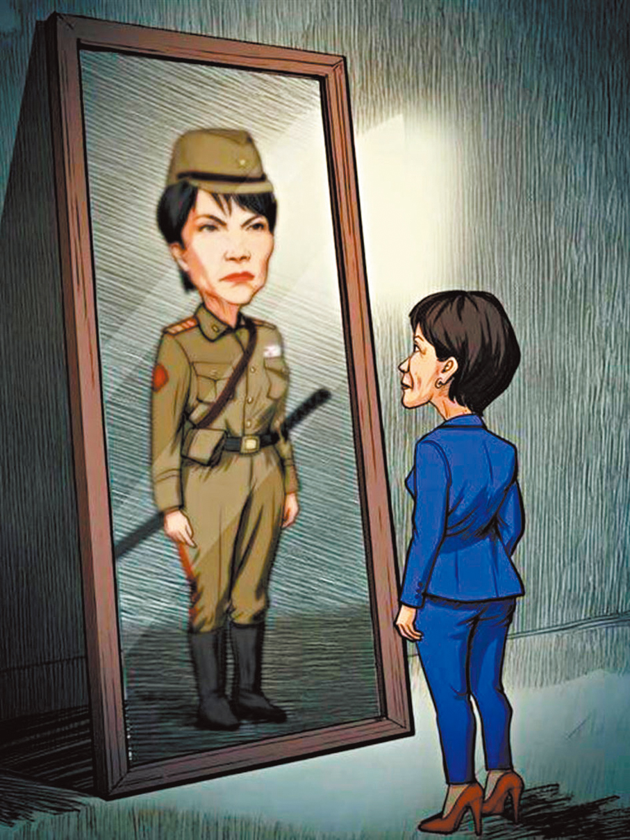 ●漫畫諷刺高市早苗踏上軍國主義。 新華社X賬號