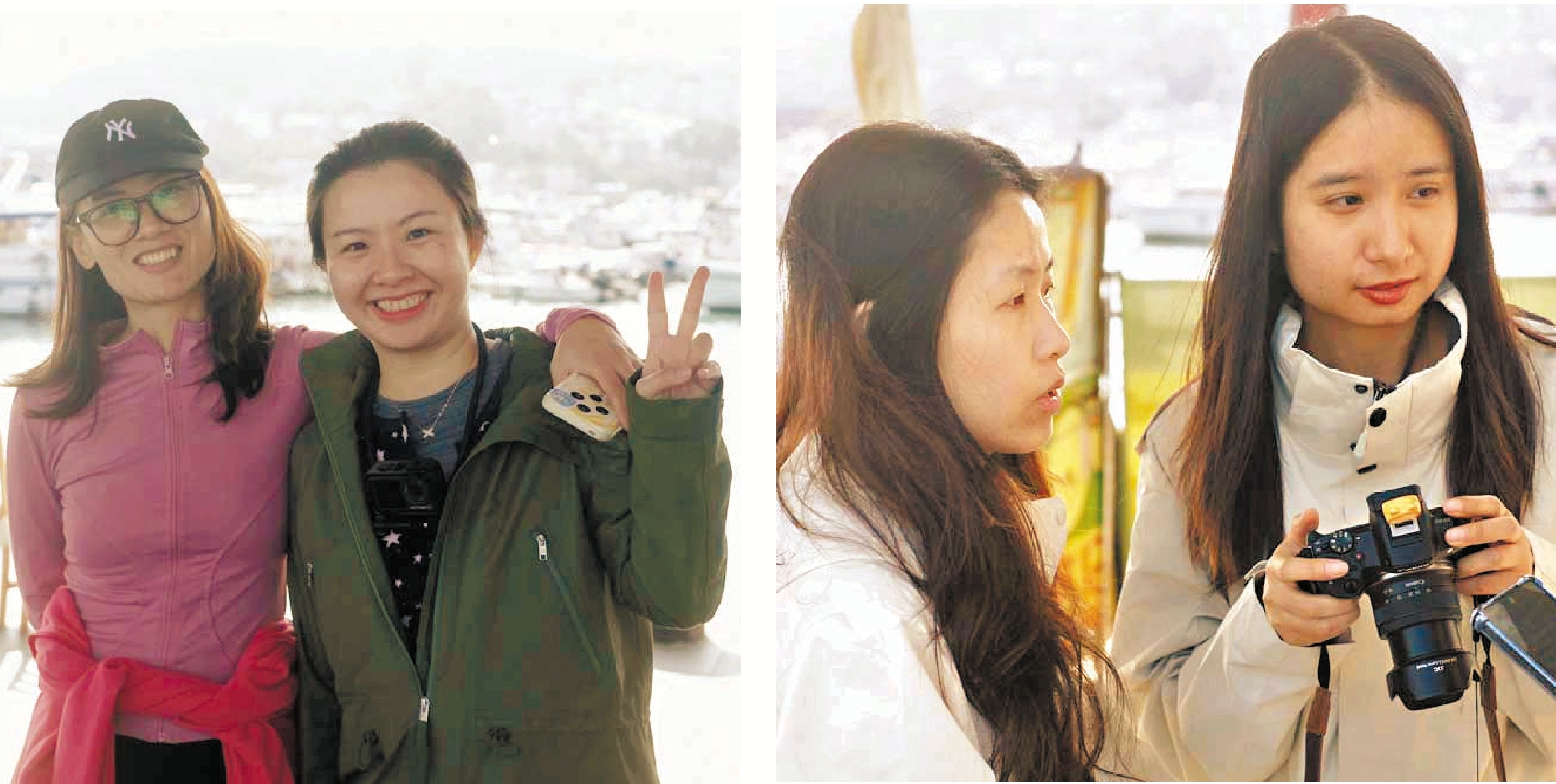 ●廣東遊客曾小姐和謝小姐（左圖）、盧小姐和曹小姐（右圖）在港旅遊。 香港文匯報記者涂穴  攝