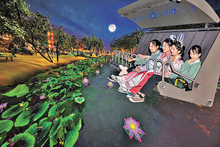 ●西安曲江飛行劇院《長安之上》以千年前的唐詩盛景為主線，帶領遊客「飛越」長安。 李陽波  攝