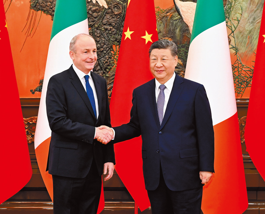 ●1月5日上午，國家主席習近平在北京人民大會堂會見來華進行正式訪問的愛爾蘭總理馬丁。 新華社