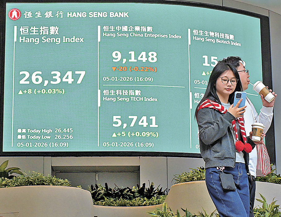●恒指昨日與滬指和深指一同上升，但升幅較為遜色。 中新社