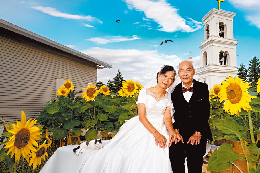 ●受助長者的向日葵花海夢想婚禮場景。 受訪者供圖