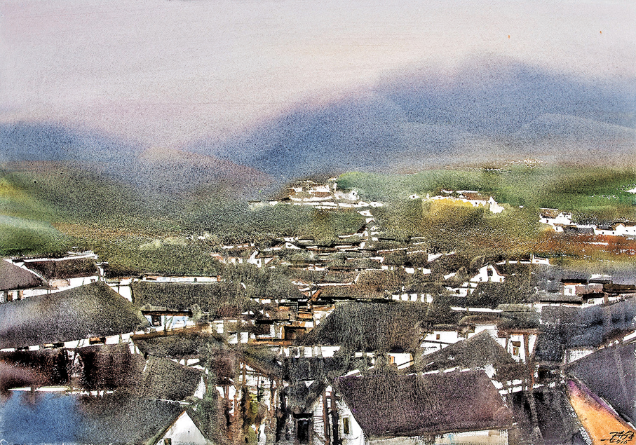 ●《徽州系列·祖源人家》，79cm×110cm，2016年