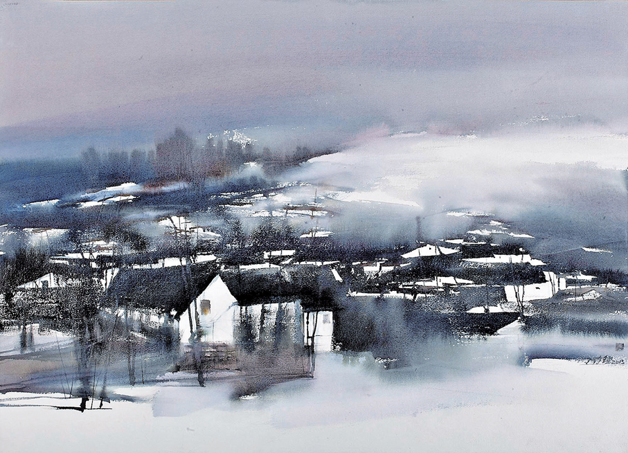 ●《徽州系列·桃源雪月》，80cm×110cm，2013年