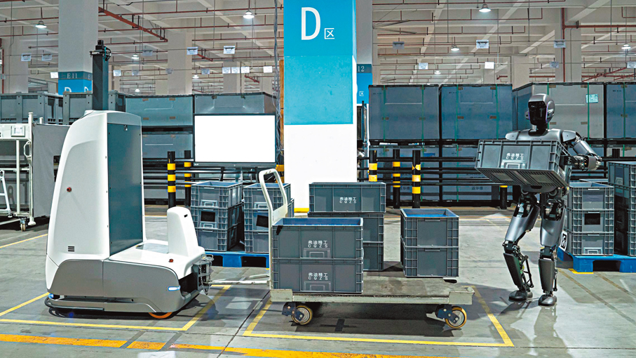 ●優必選人形機器人在工廠從事搬運。 資料圖片