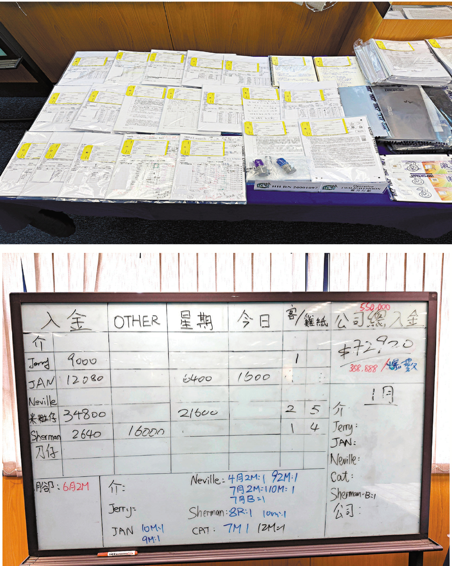 ●警方搜獲貴利團夥提供的提早提取強積金的申請表格、印章（上圖），以及放債紀錄（下圖）。