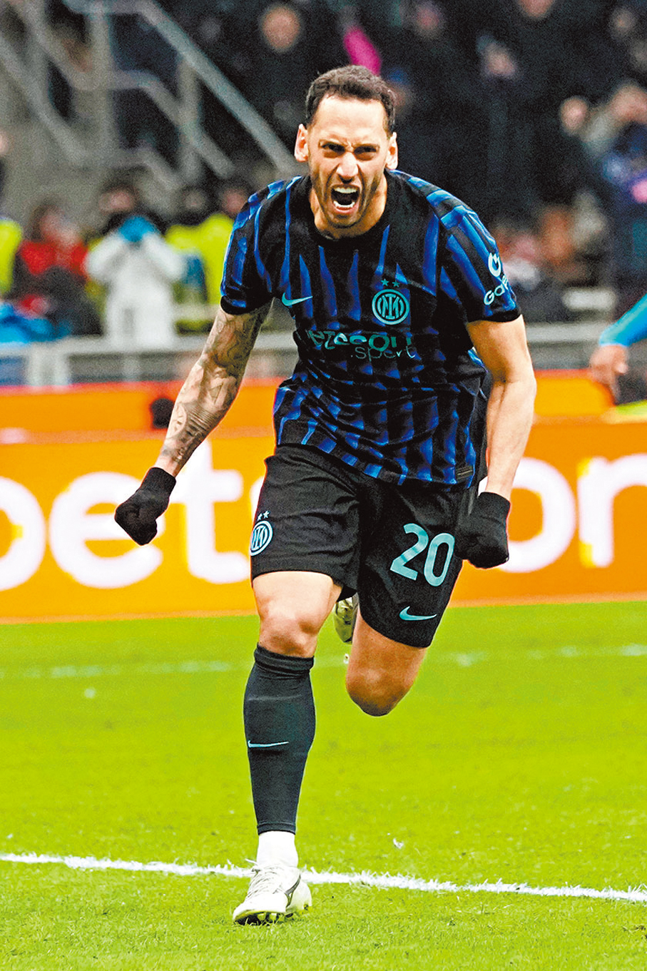 ● 國際米蘭中場查漢奴古近期不時取得入球。  資料圖片