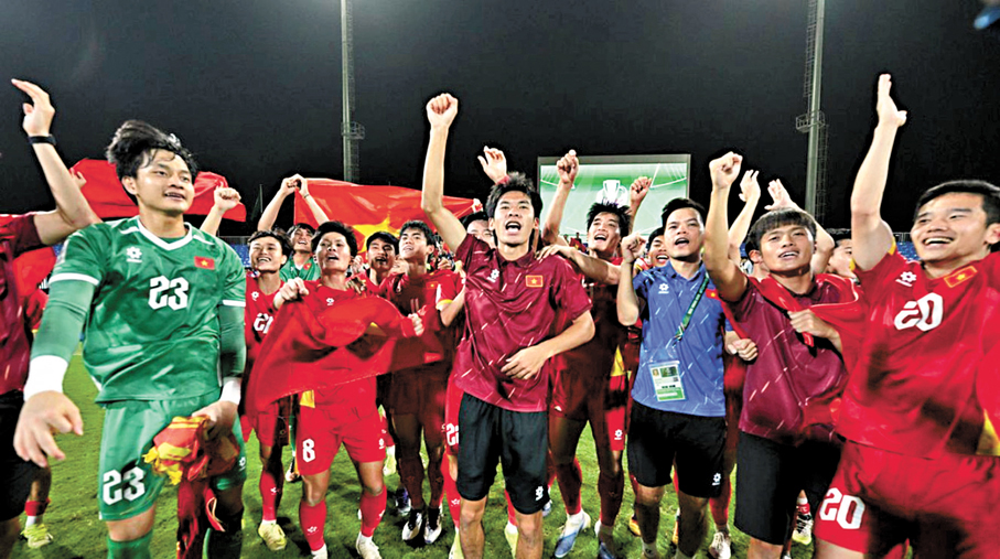 ●越南U23球員賽後慶祝奪季。 AFC官網圖片