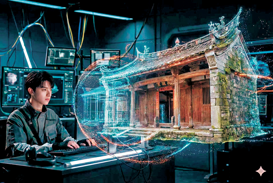 ●林一用氛圍編程在數字修廟。  作者供圖